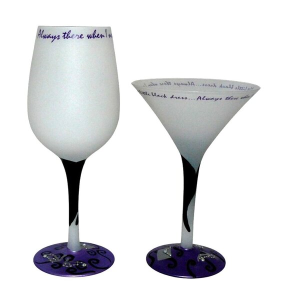 Rare Lolita "Little Black Dress" Wine & Martini Glass Set Hand-Painted Retired - Picture 4 of 4
